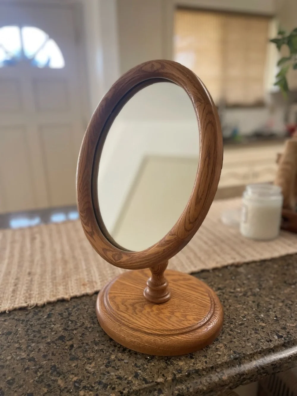 Antique Wooden Oval Vanity Mirror - Brown